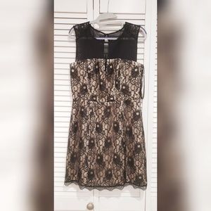 Illusion Neckline Black Champagne Nude Lace Dress